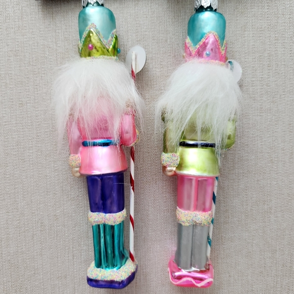 Candy Nutcracker Glass Ornaments - Set of 2 - Pink Blue Candyland Christmas - Picture 4 of 9
